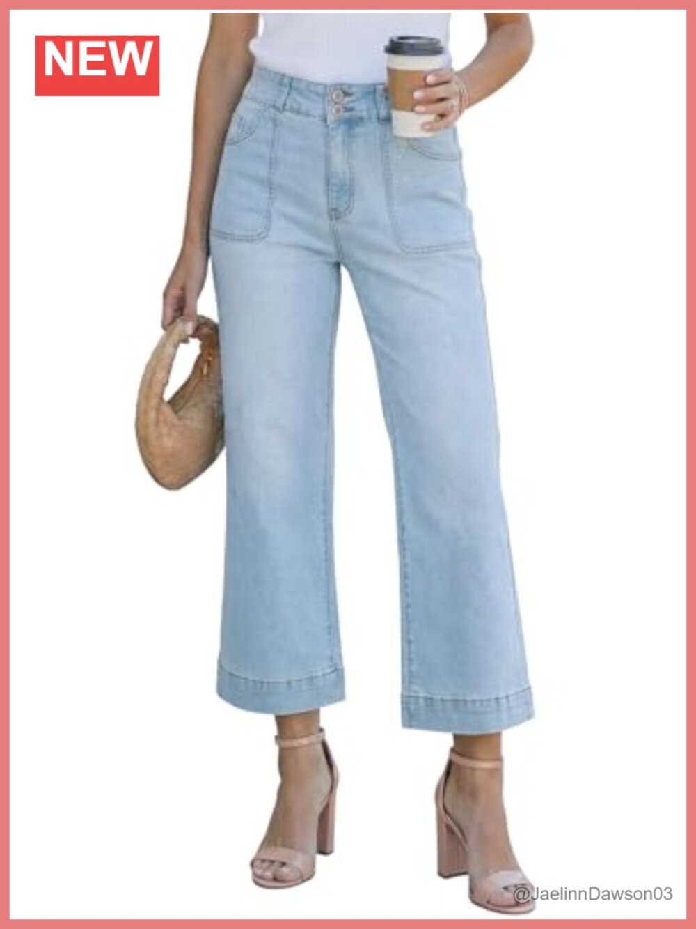 High Waisted Wide Leg Flare Cropped Jeans Stretchy Denim Pants with Pockets